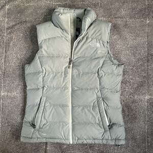 Womens The North Face Silver Gray 700 Down Nuptse Puffer Zip Up Vest Jacket Sz S